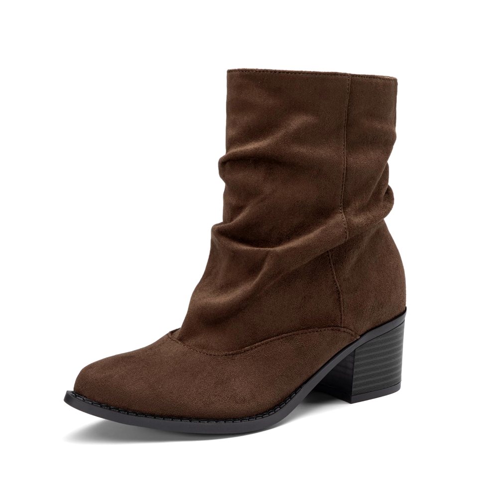 Athlefit Slouchy Block Heel Bootie in Brown