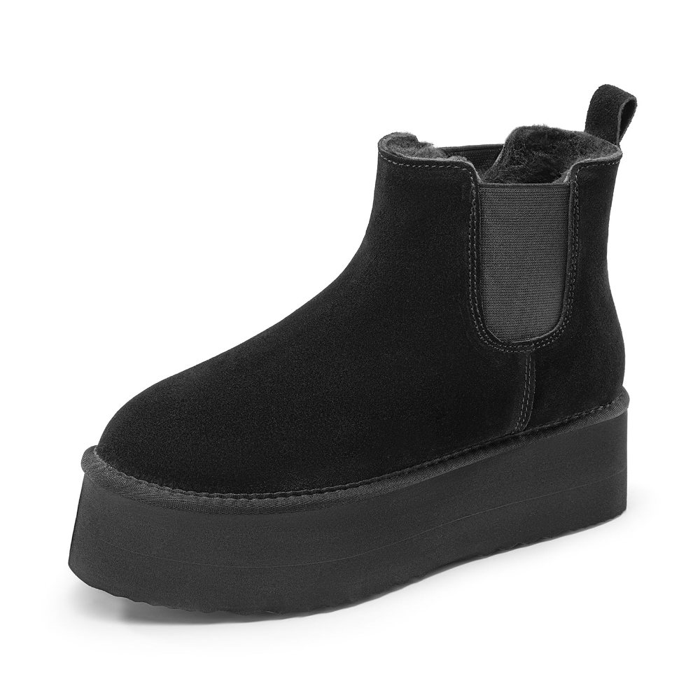 Athlefit Faux Fur Lined Platform Snow Boot in Black