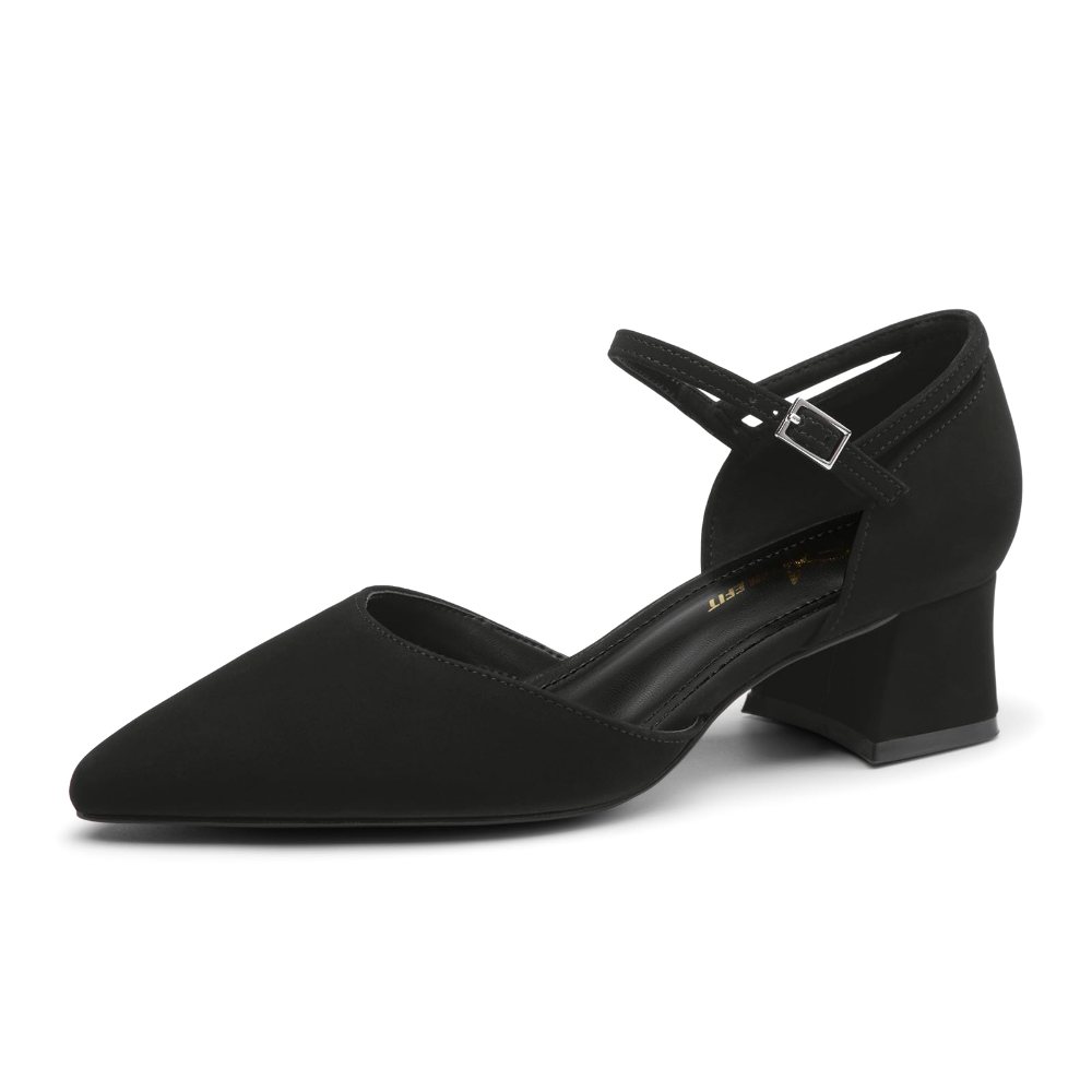 Athlefit Mary Jane Block Heel Pump in Black Nubuck