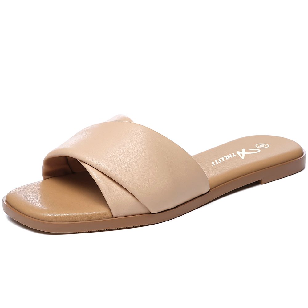Athlefit Wide Band Square Toe Slide in Nude