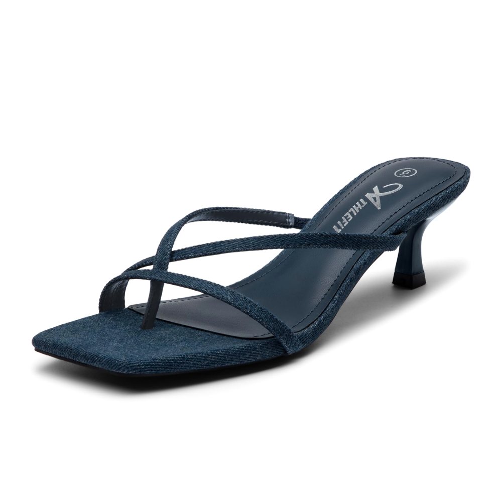 Athlefit Strappy Thong Kitten Heel in Deep Blue