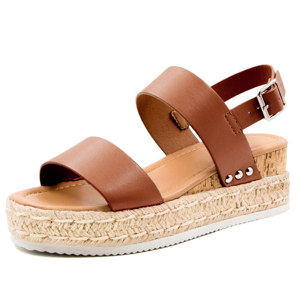 Athlefit Buckle Espadrille Wedge Sandal in Light Brown