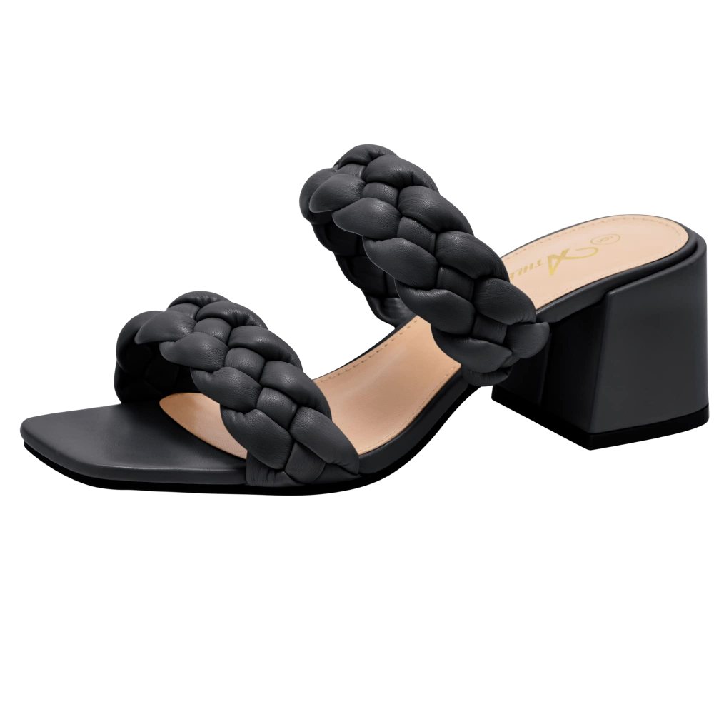 Athlefit Braided Low Block Heel Sandal in Black