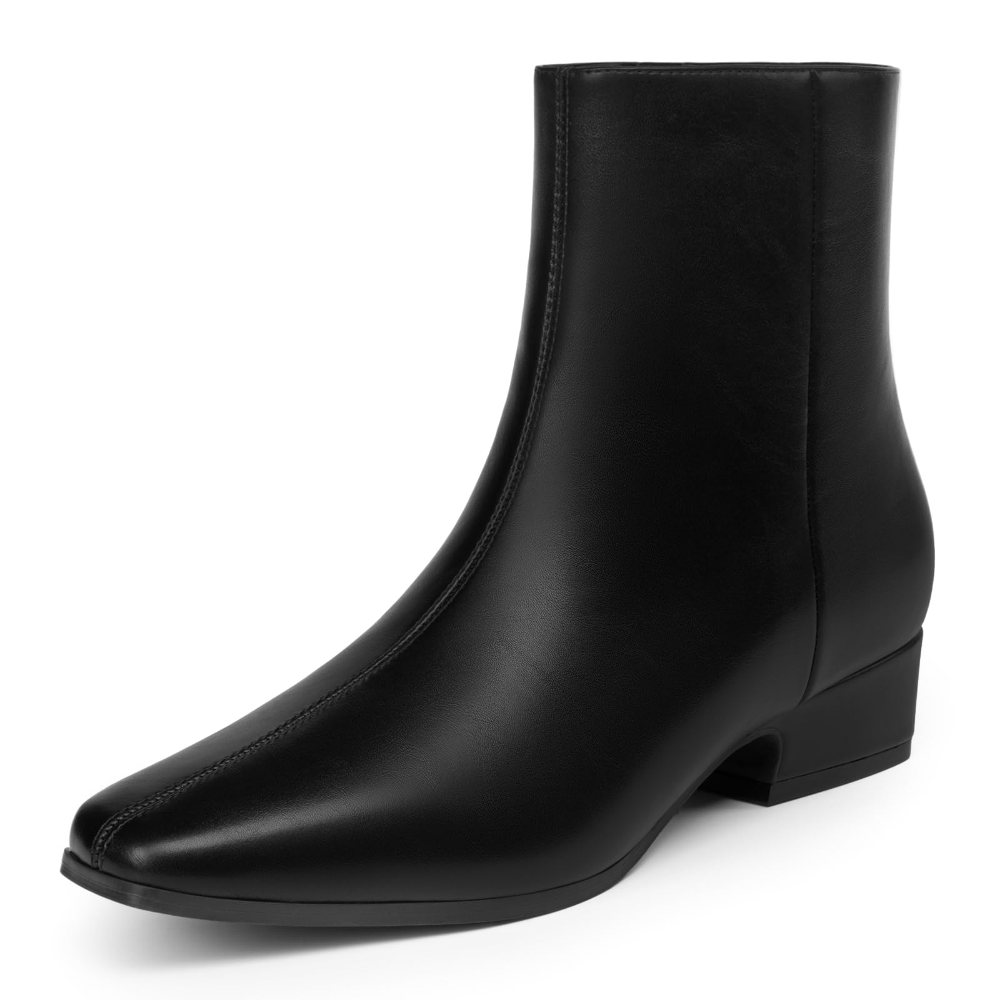 Athlefit Square Toe Short Block Heel Bootie in Black