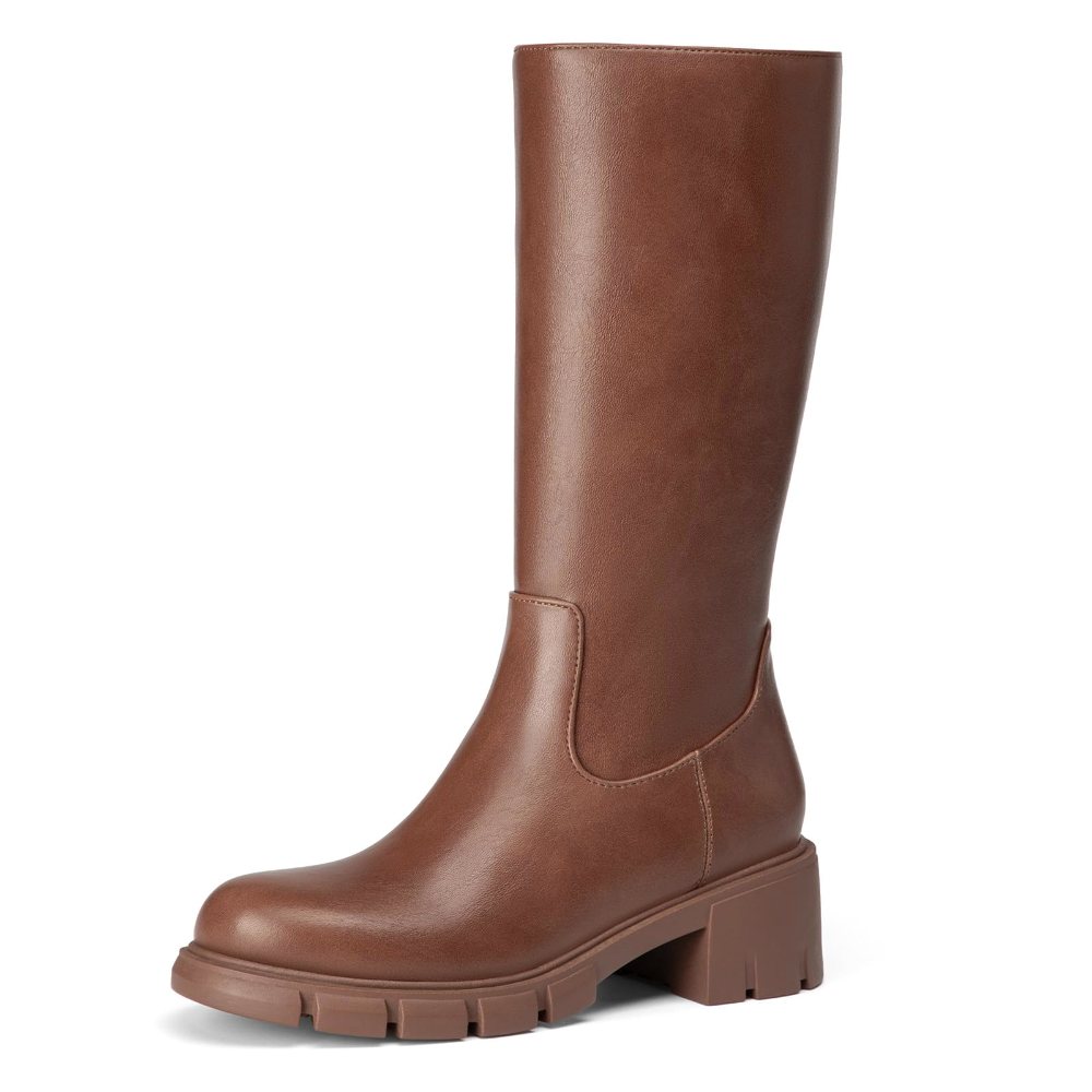 Athlefit Girls' Block Heel Knee-High Boot in Light Brown