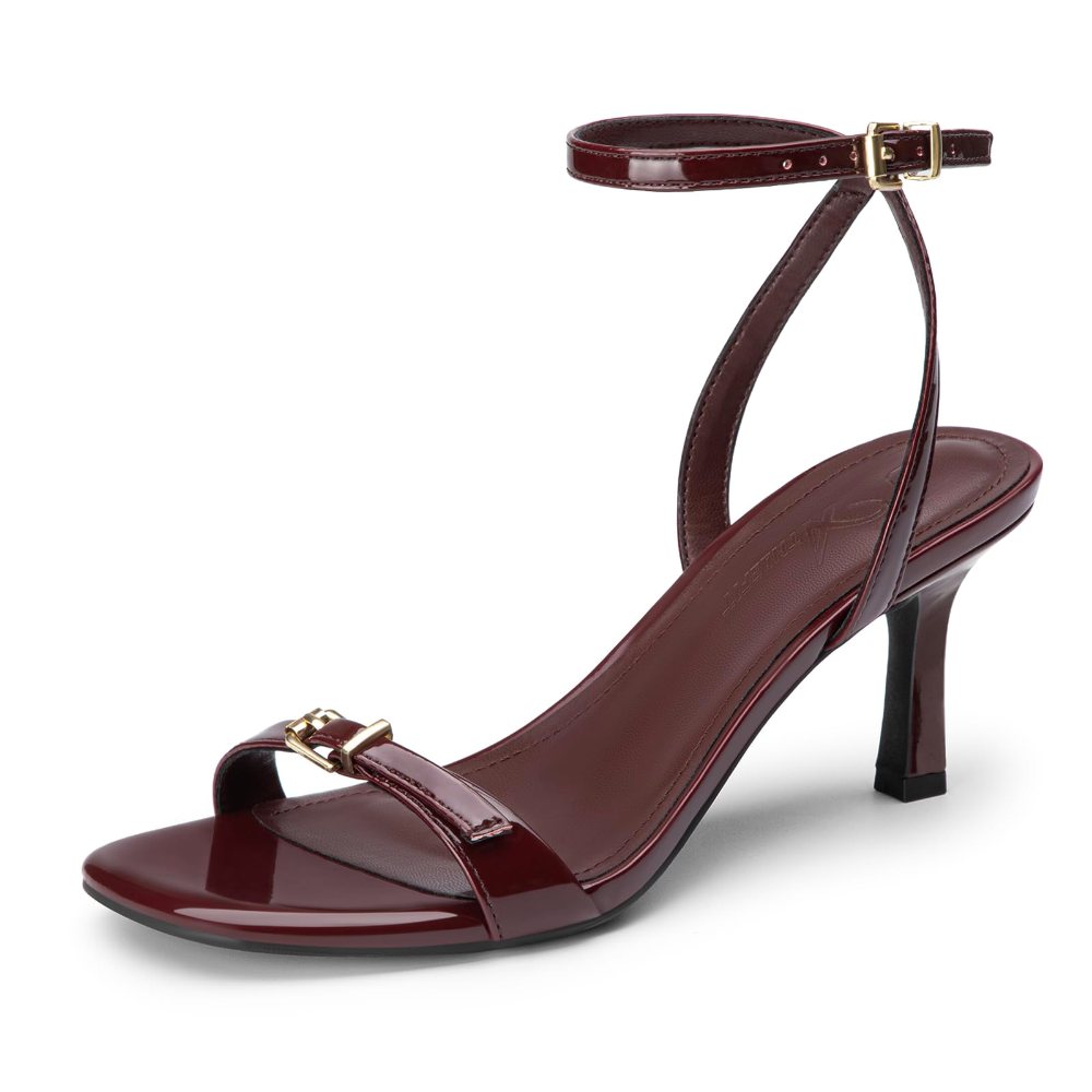 Athlefit Horsebit Ankle Strap Kitten Heel in Burgundy