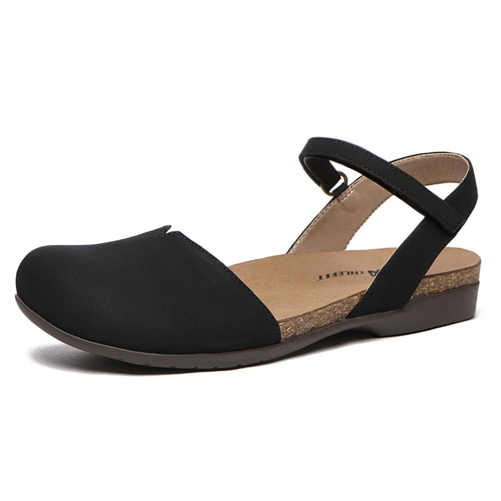 Athlefit Closed Toe Flat Sandal in Black