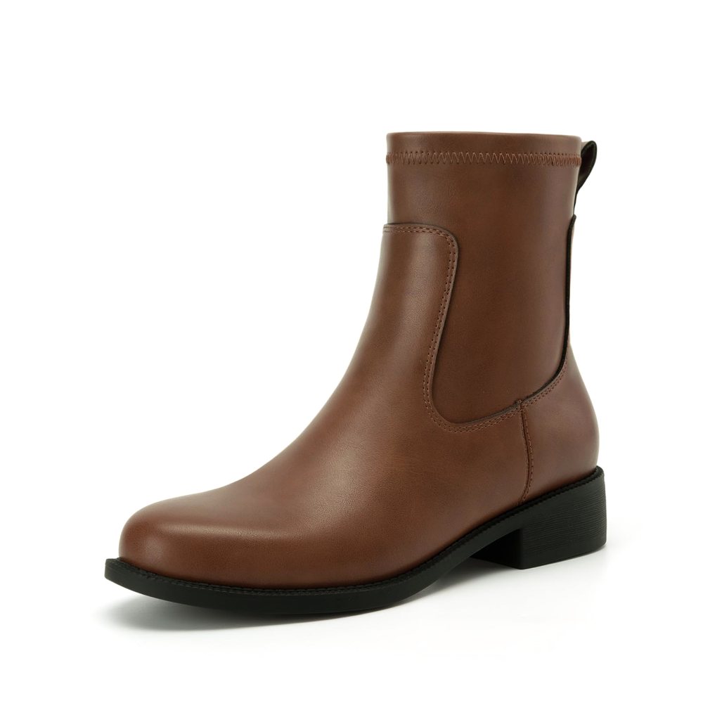 Athlefit Low Heel Side Zip Bootie in Tan