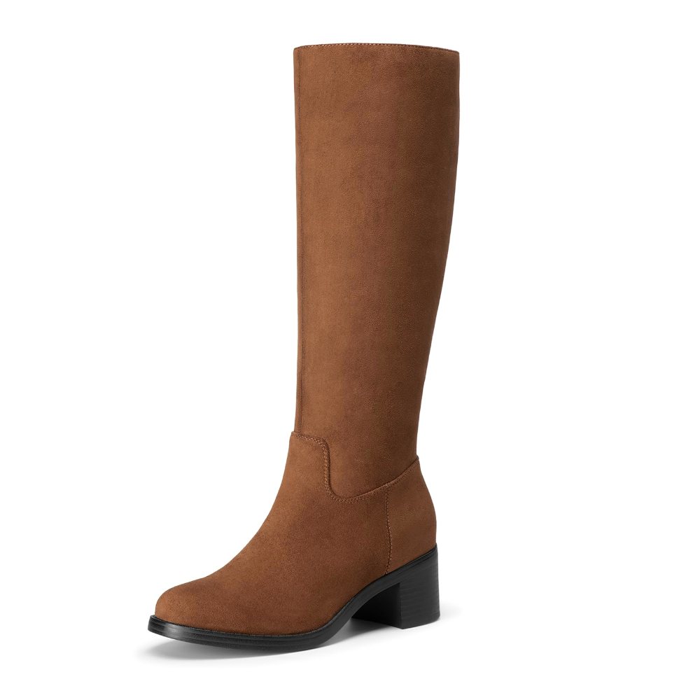 Athlefit Round Toe Side Zip Tall Boot in Brown Suede