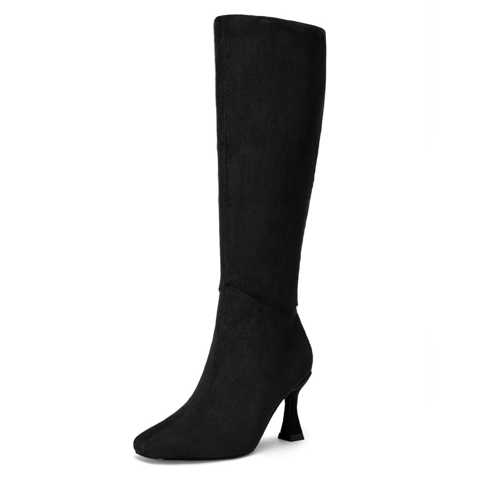 Athlefit Kitten Heel Knee-High Boot in Black Suede
