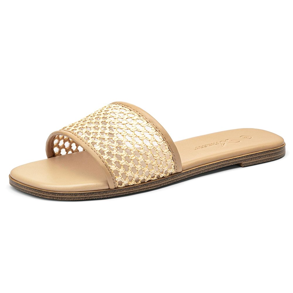 Athlefit Raffia Band Flat Slide in Natural Braided