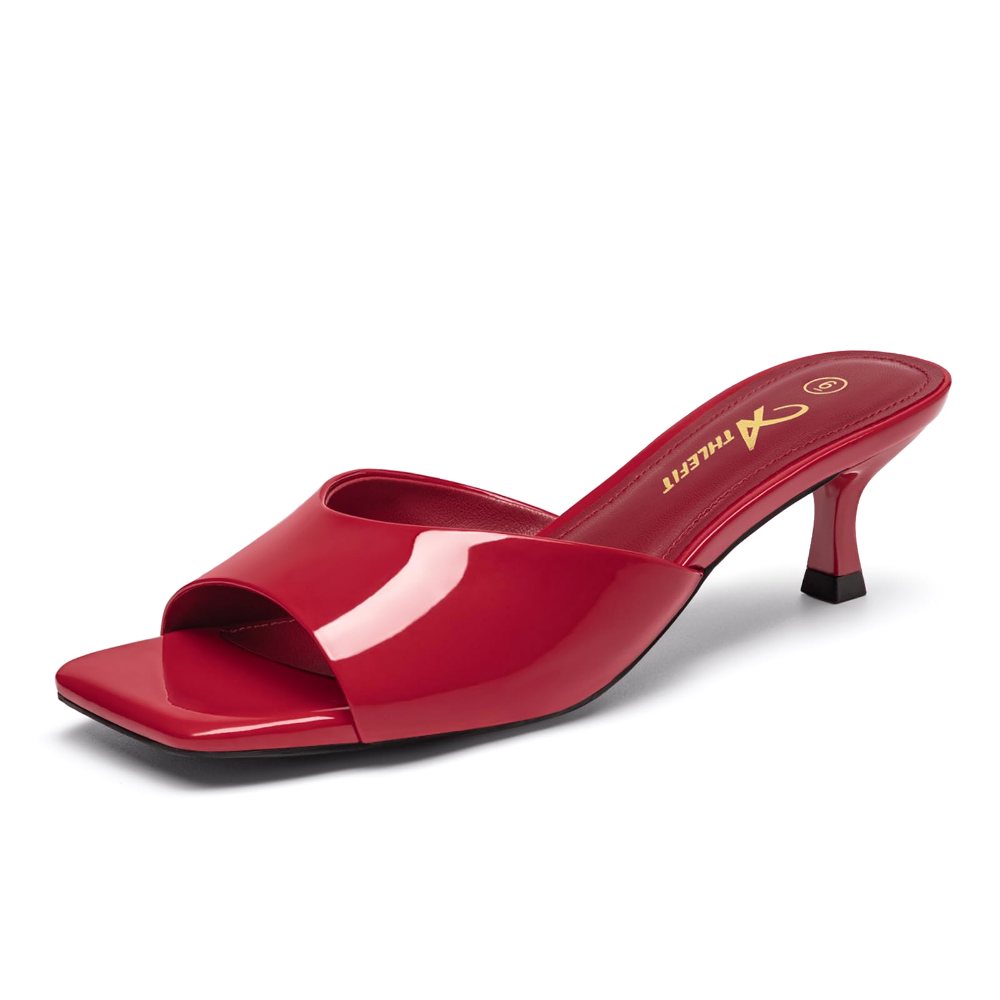 Athlefit Square Toe Kitten Heel Mule in Red