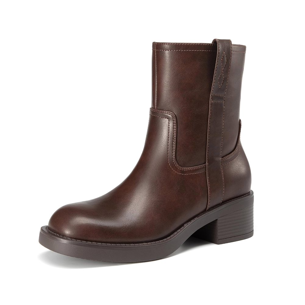 Athlefit Square Toe Low Block Heel Bootie in Dark Brown