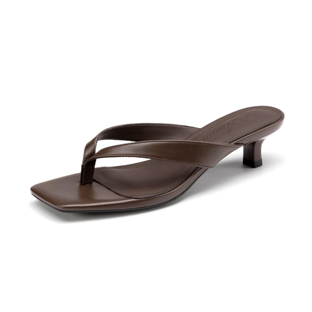 Athlefit Square Toe Kitten Heel Flip-Flop in Brown