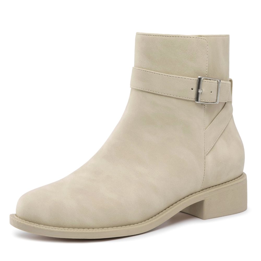 Athlefit Buckle Strap Low Heel Ankle Boot in Nude