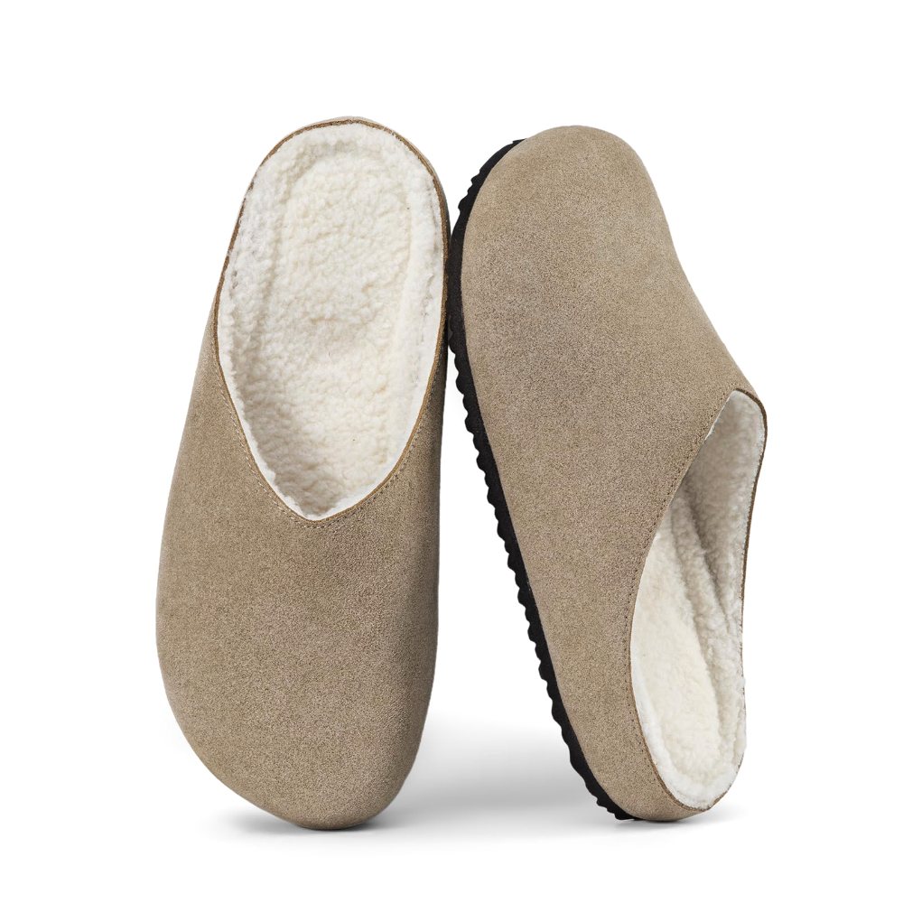 Athlefit Cork Footbed Suede Clog in Brown Fuzzy Lined