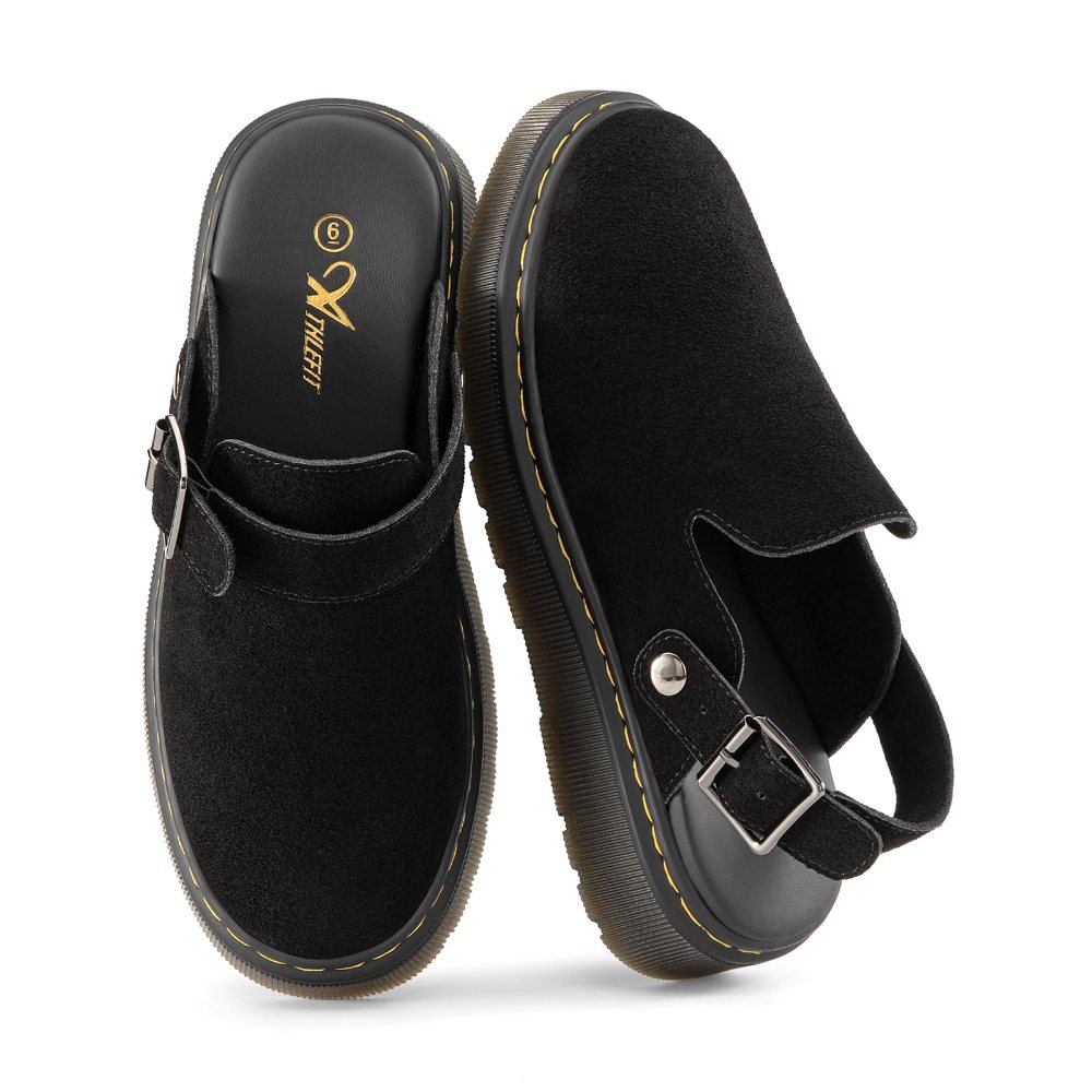 Athlefit Back Strap Suede Clog in Black
