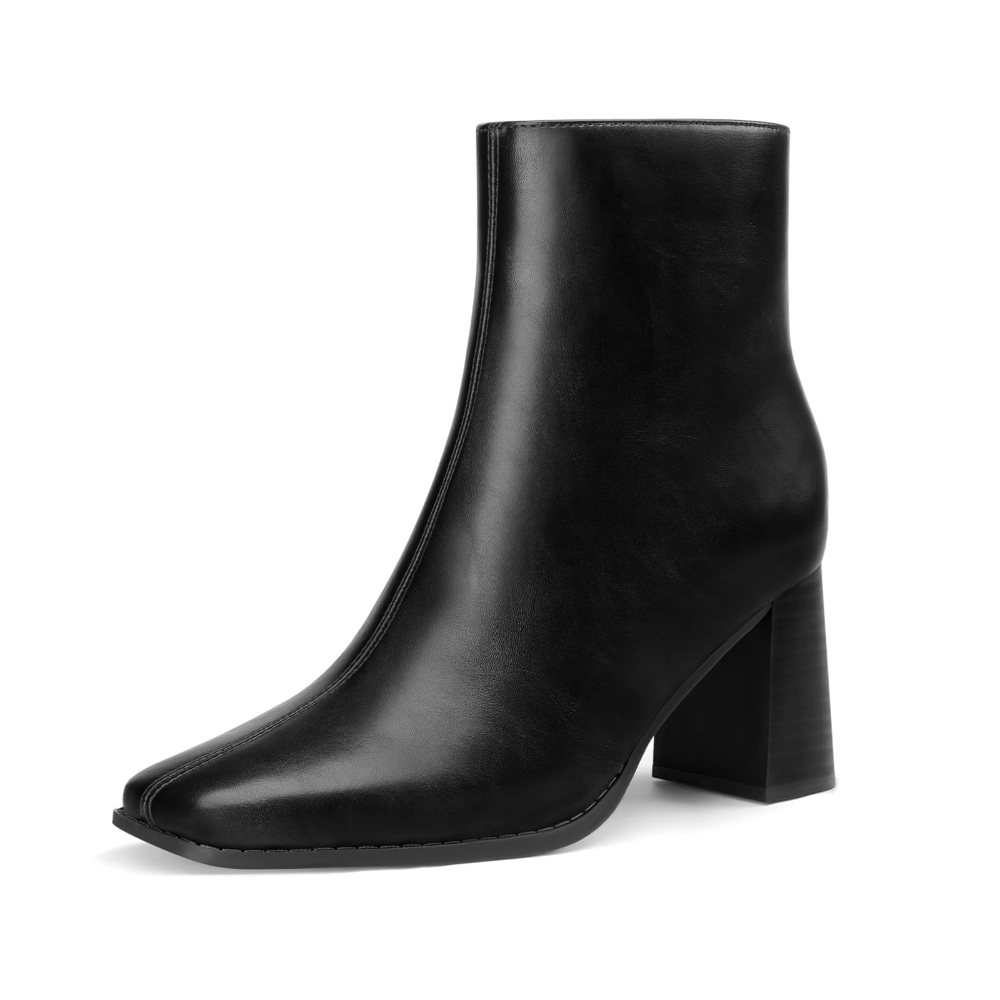 Athlefit Square Toe High Block Heel Bootie in Black