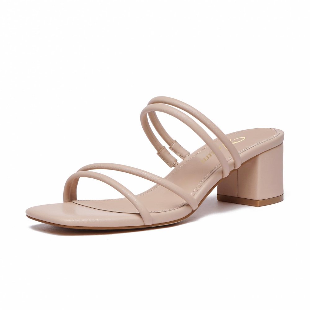 Athlefit Strappy Low Block Heel Slide in Nude