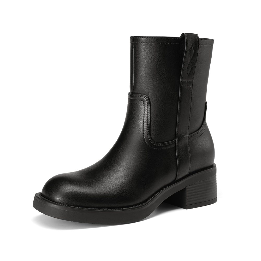Athlefit Square Toe Low Block Heel Bootie in Black