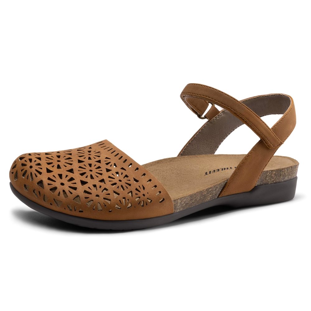 Athlefit Closed Toe Flat Sandal in Tan Hollow