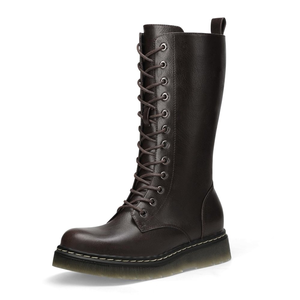Athlefit Lace-Up Mid Calf Combat Boot in Brown