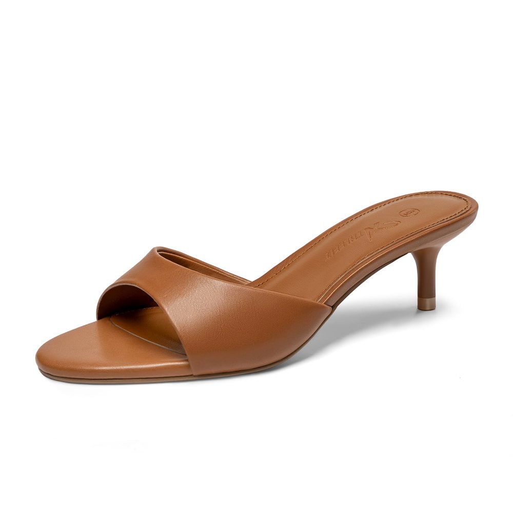 Athlefit Patent Kitten Heel Slide in Brown