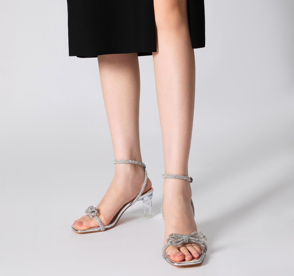 Athlefit Rhinestone Bow Block Heel Sandal, second view