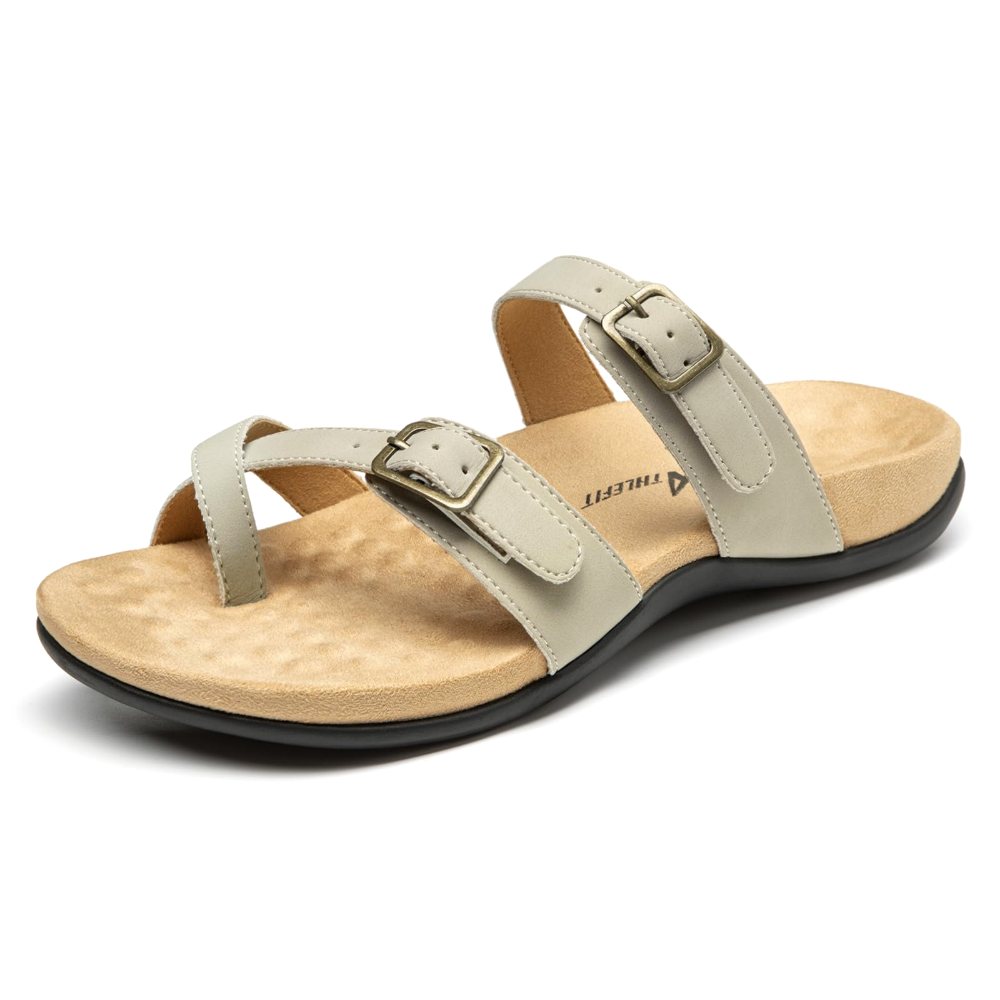 Athlefit Arch Support Buckle Toe Loop Sandal in Stone