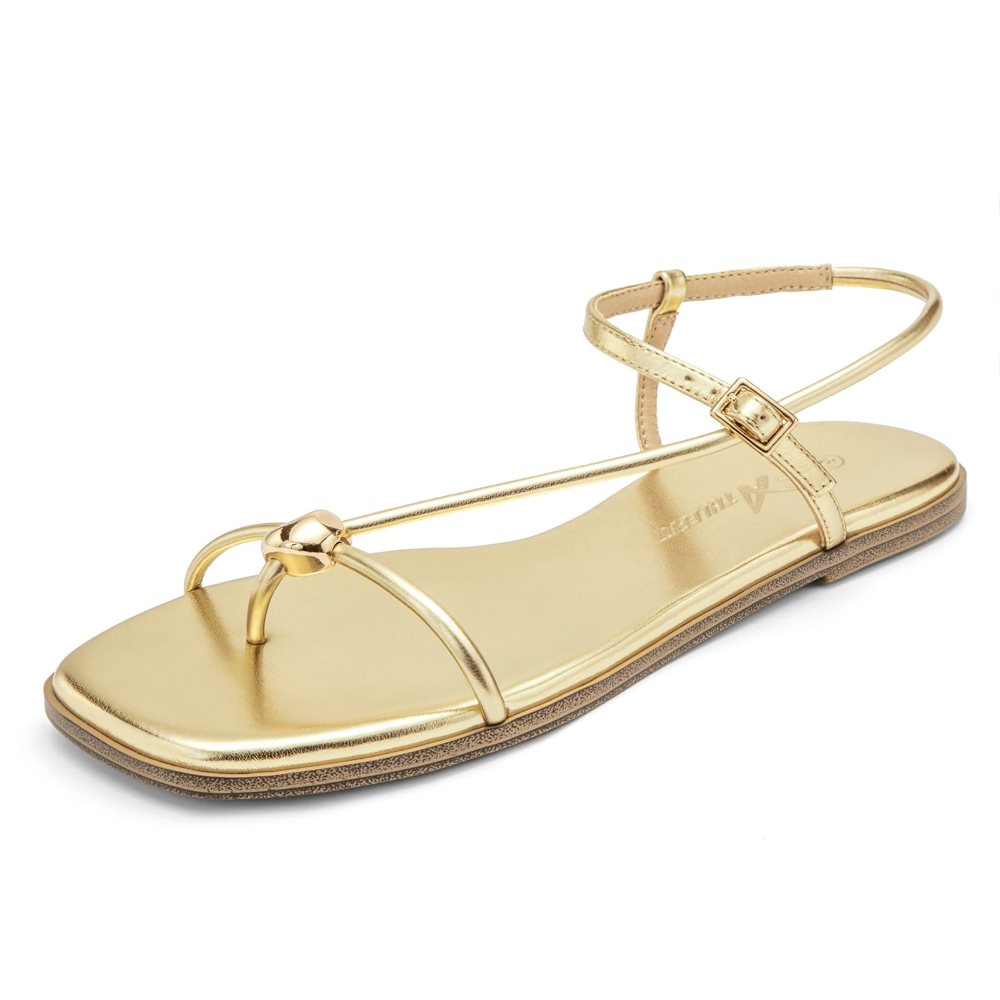 Athlefit Ankle Strap Thong Flat Sandal in Gold