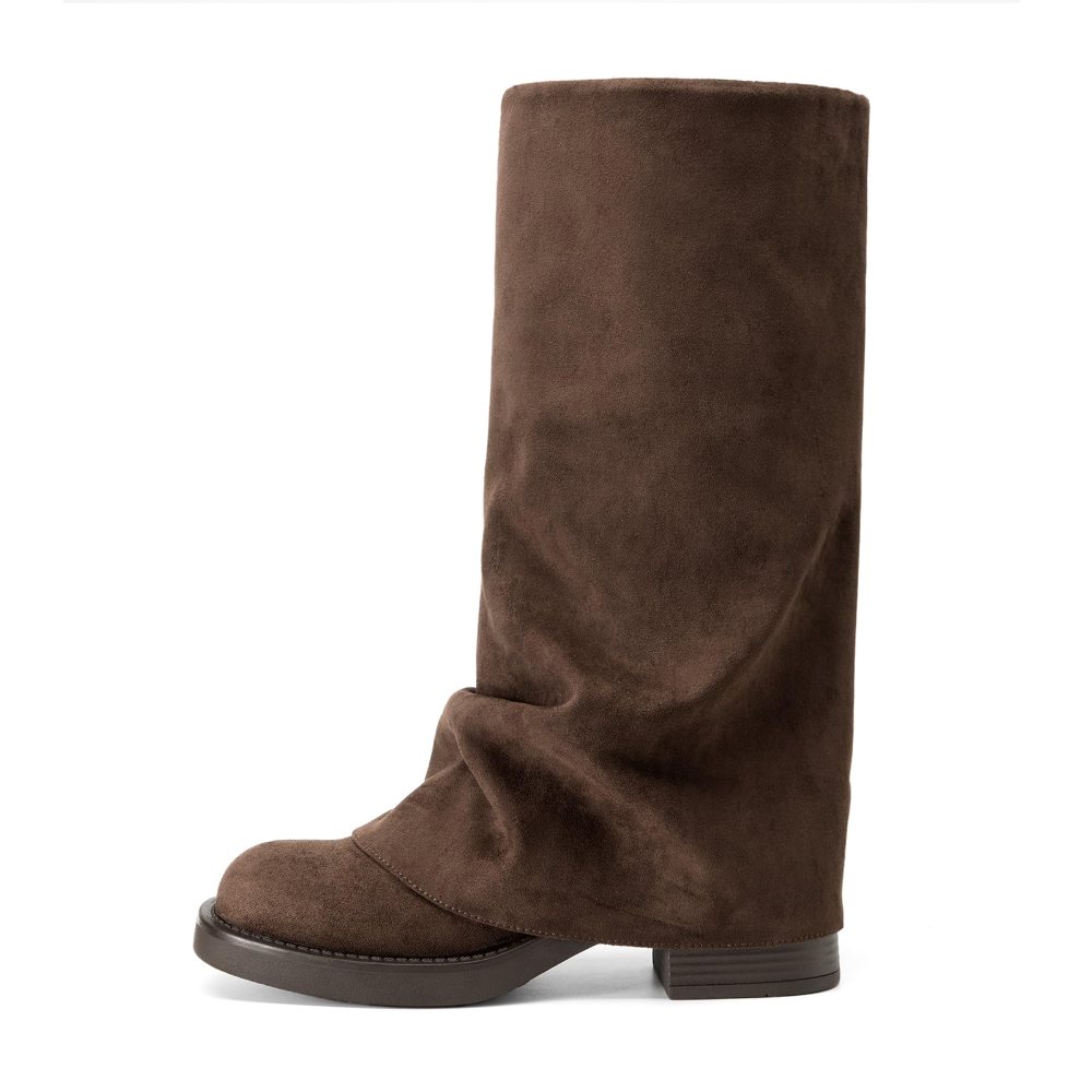 Athlefit Fold-Over Pull-On Boot in Brown Suede
