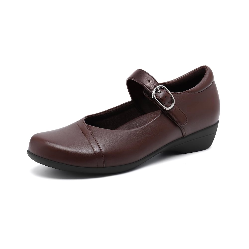 Athlefit Round Toe Mary Jane Flat in Brown