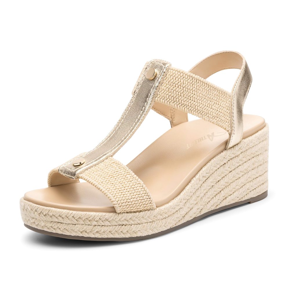Athlefit T-Strap Espadrille Wedge in Gold
