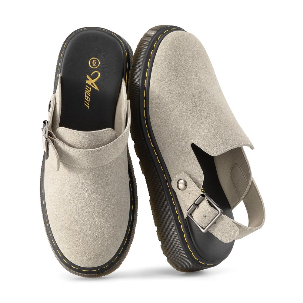Athlefit Back Strap Suede Clog in Apricot