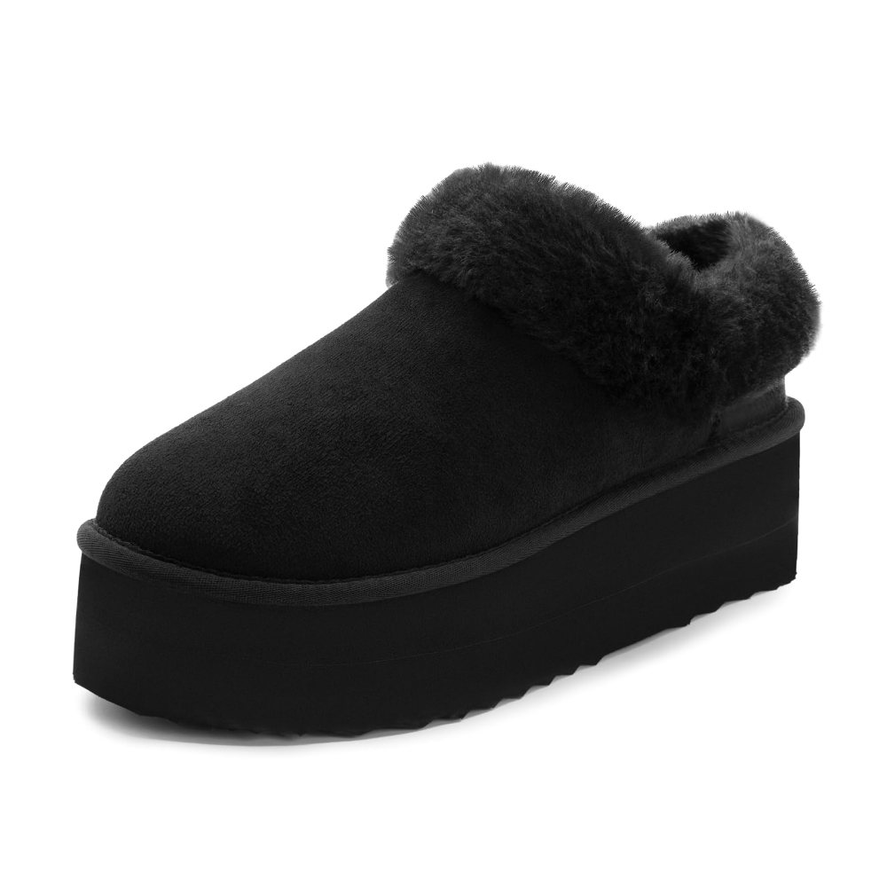 Athlefit Faux Fur Platform Slipper in Black