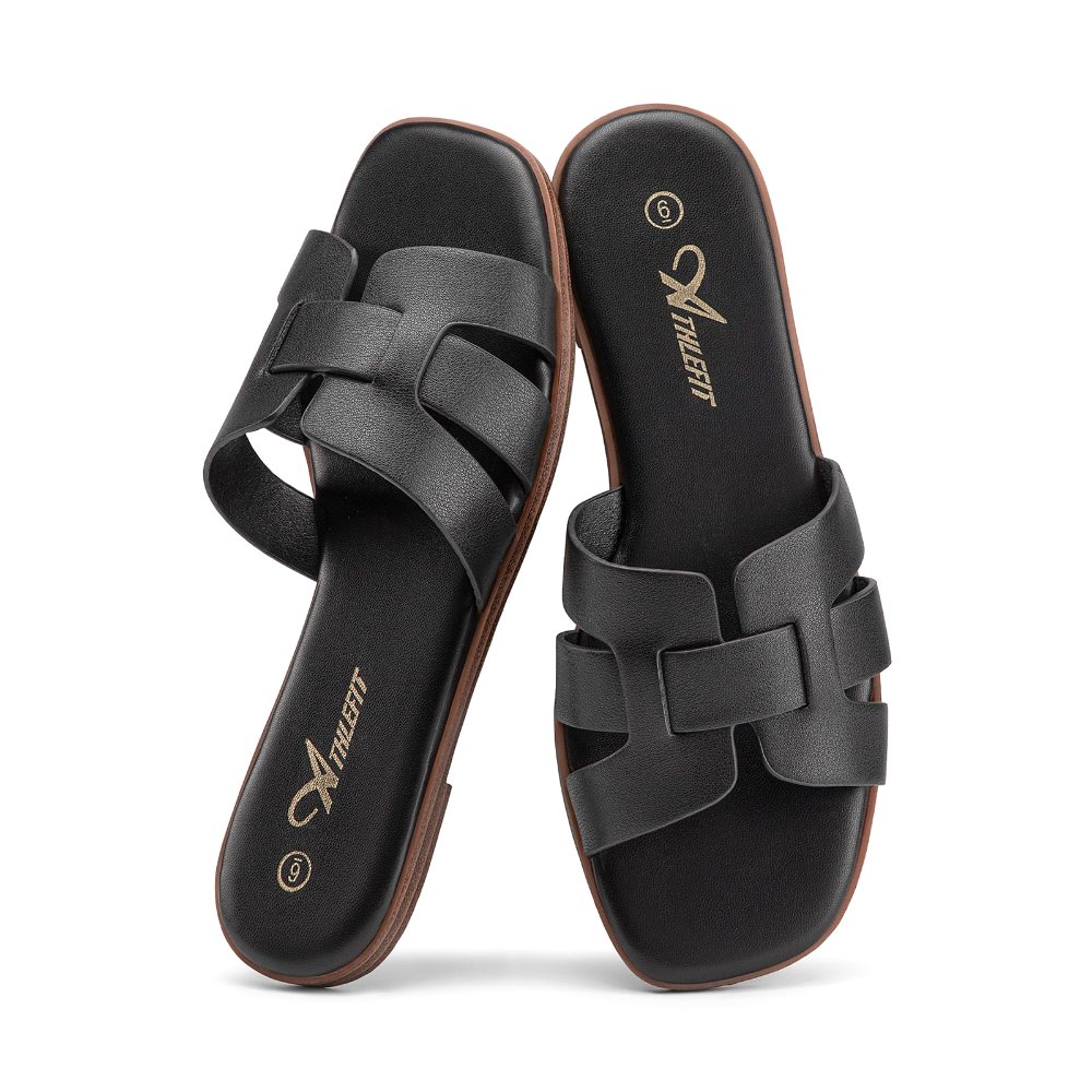 Athlefit Woven Band Flat Slide in Black