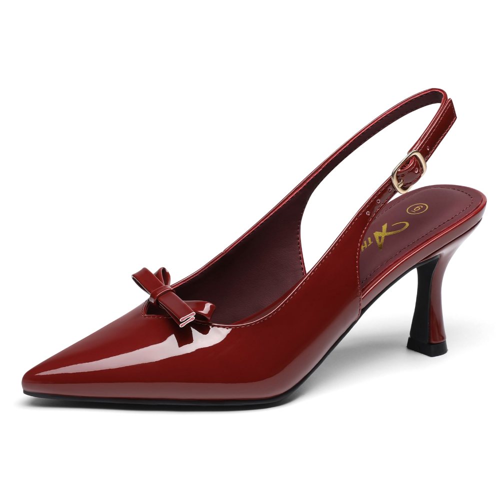 Athlefit Bow Slingback Pump in Burgundy Patent