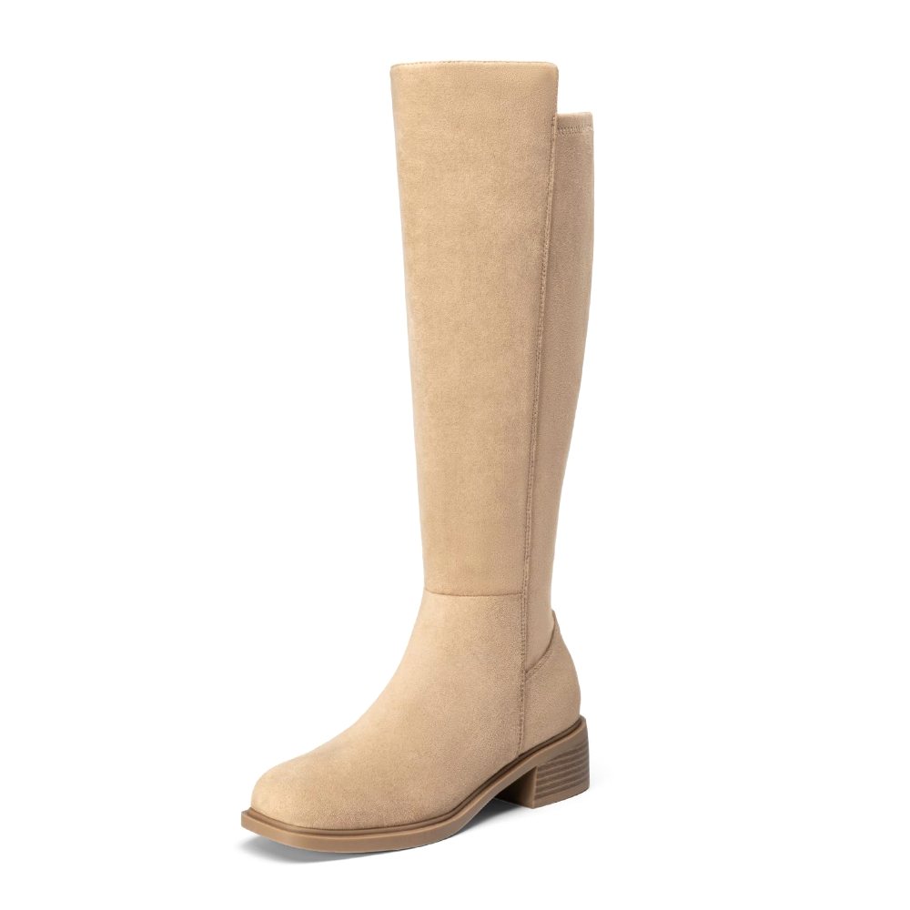 Athlefit Stretch Flat Knee-High Boot in Camel Suede