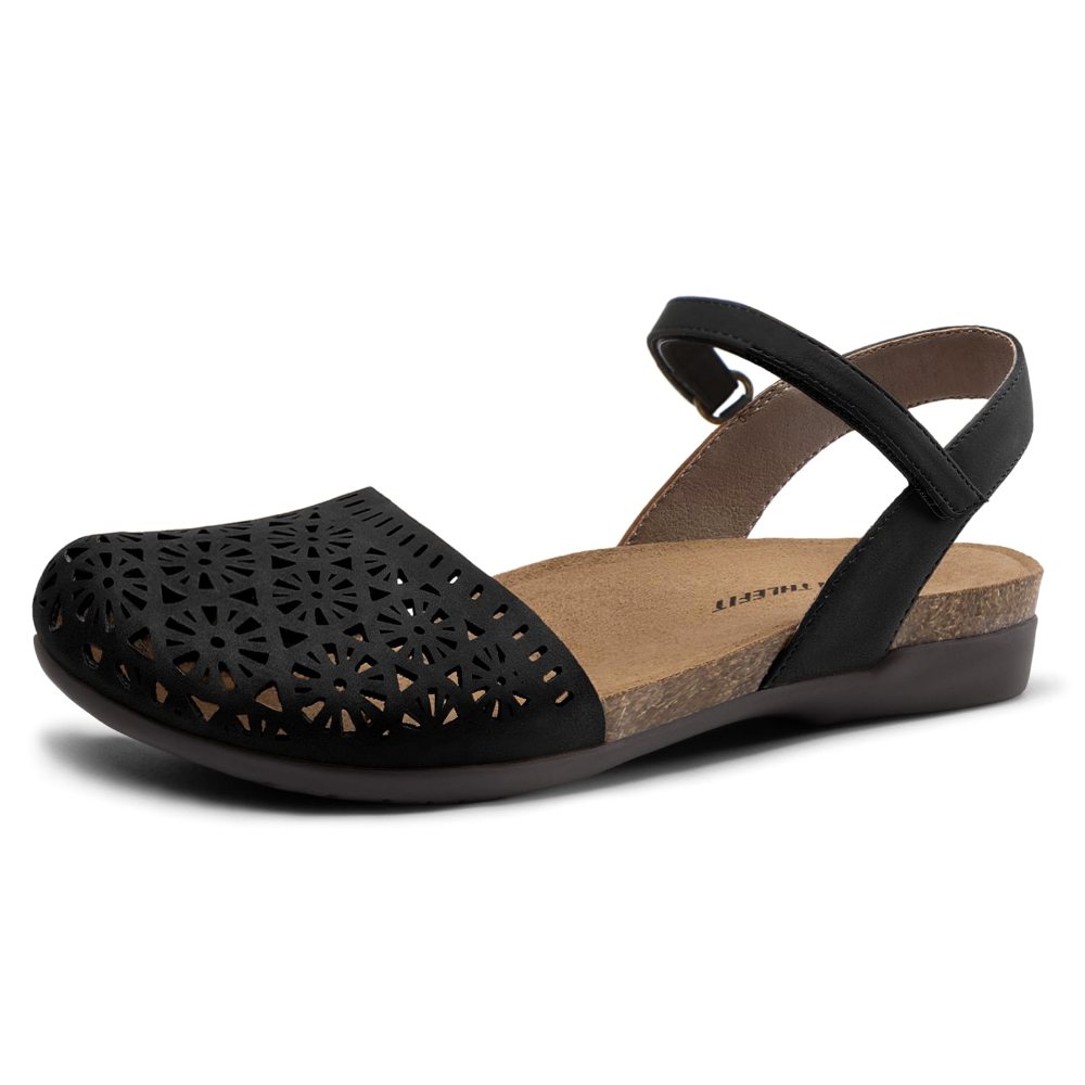 Athlefit Closed Toe Flat Sandal in Black Hollow