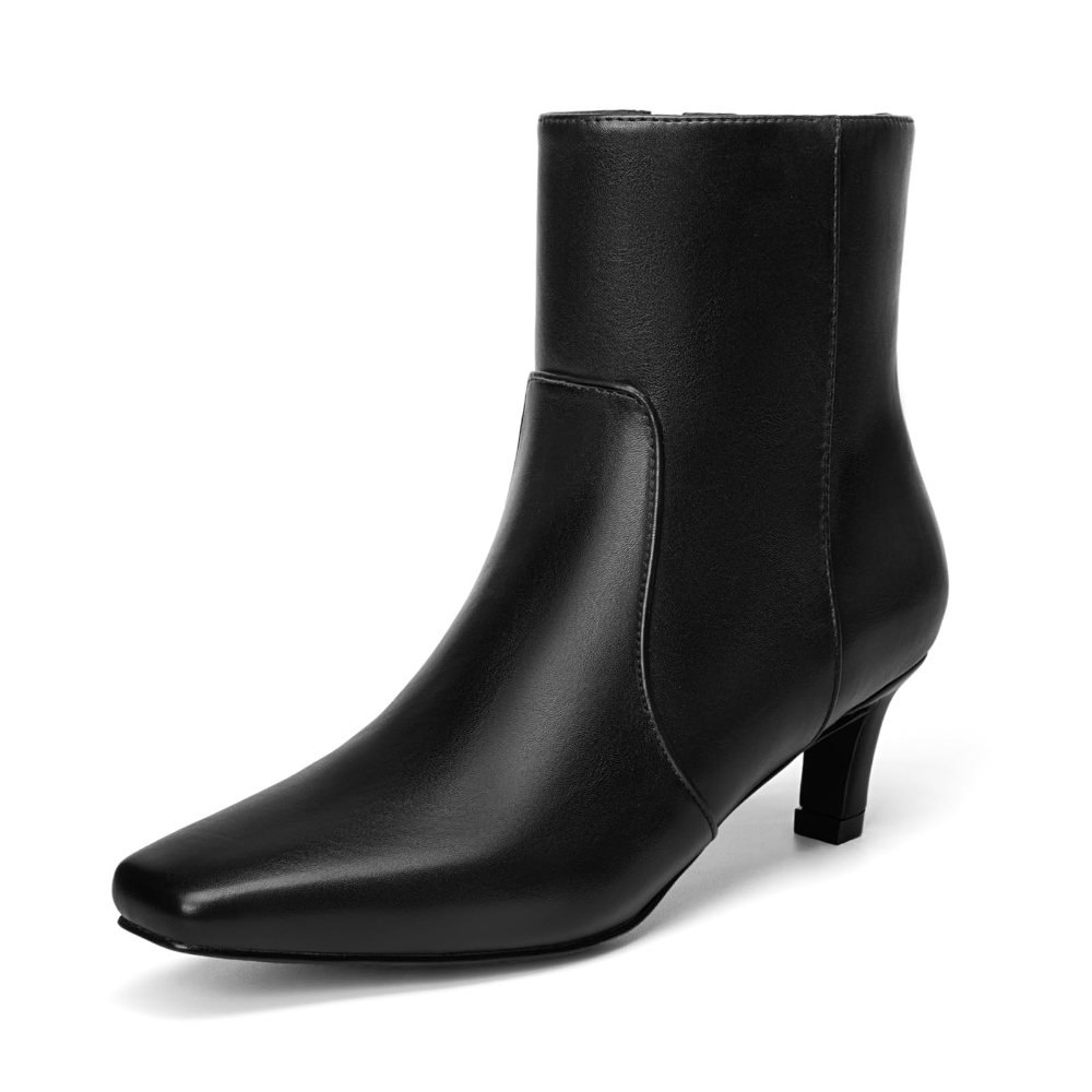 Athlefit Square Toe Kitten Heel Bootie in Black