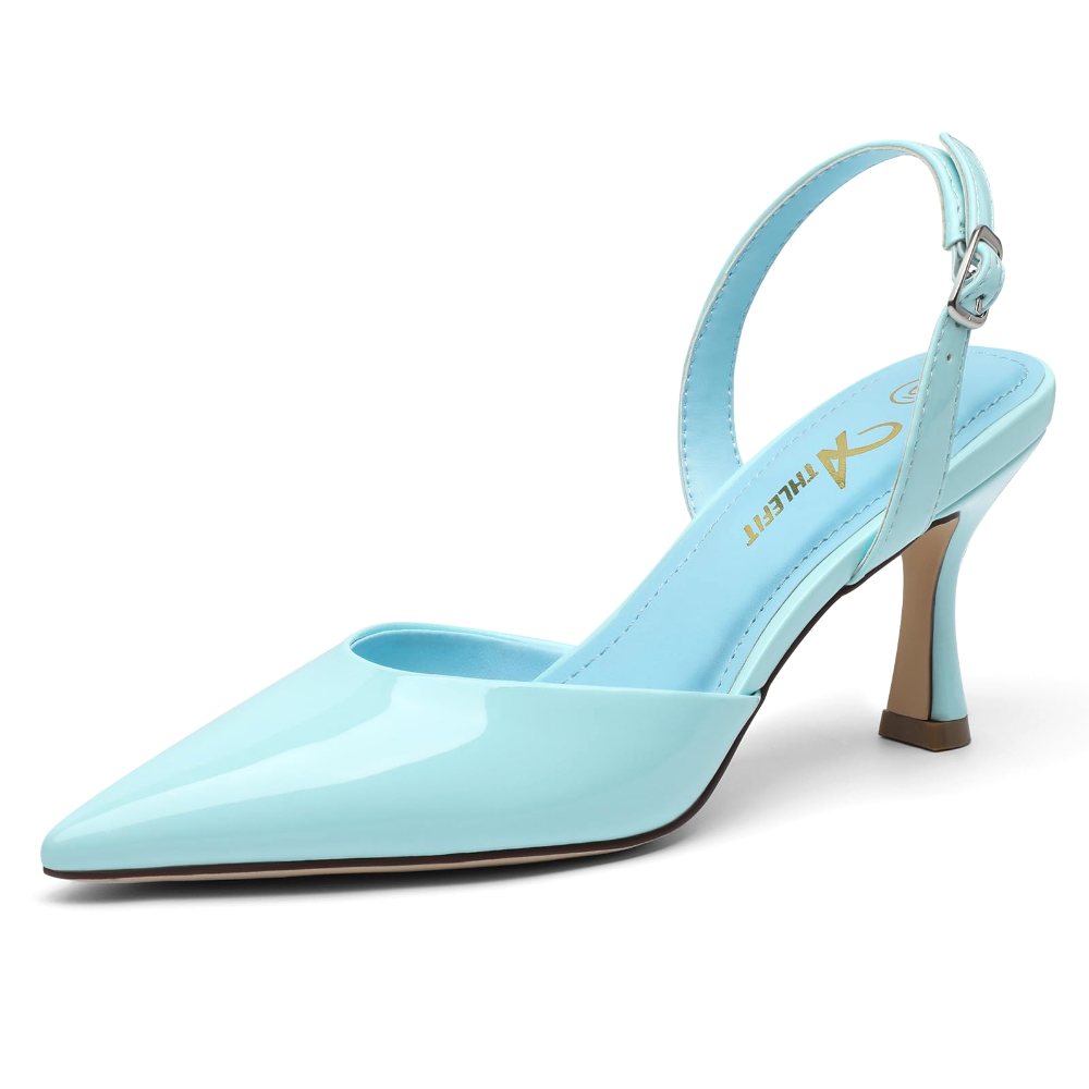 Athlefit Flared Kitten Heel Slingback in Baby Blue Patent