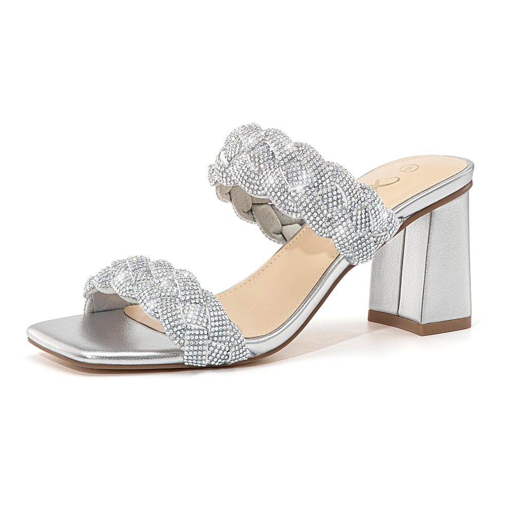 Athlefit Braided Block Heel Sandal in Silver