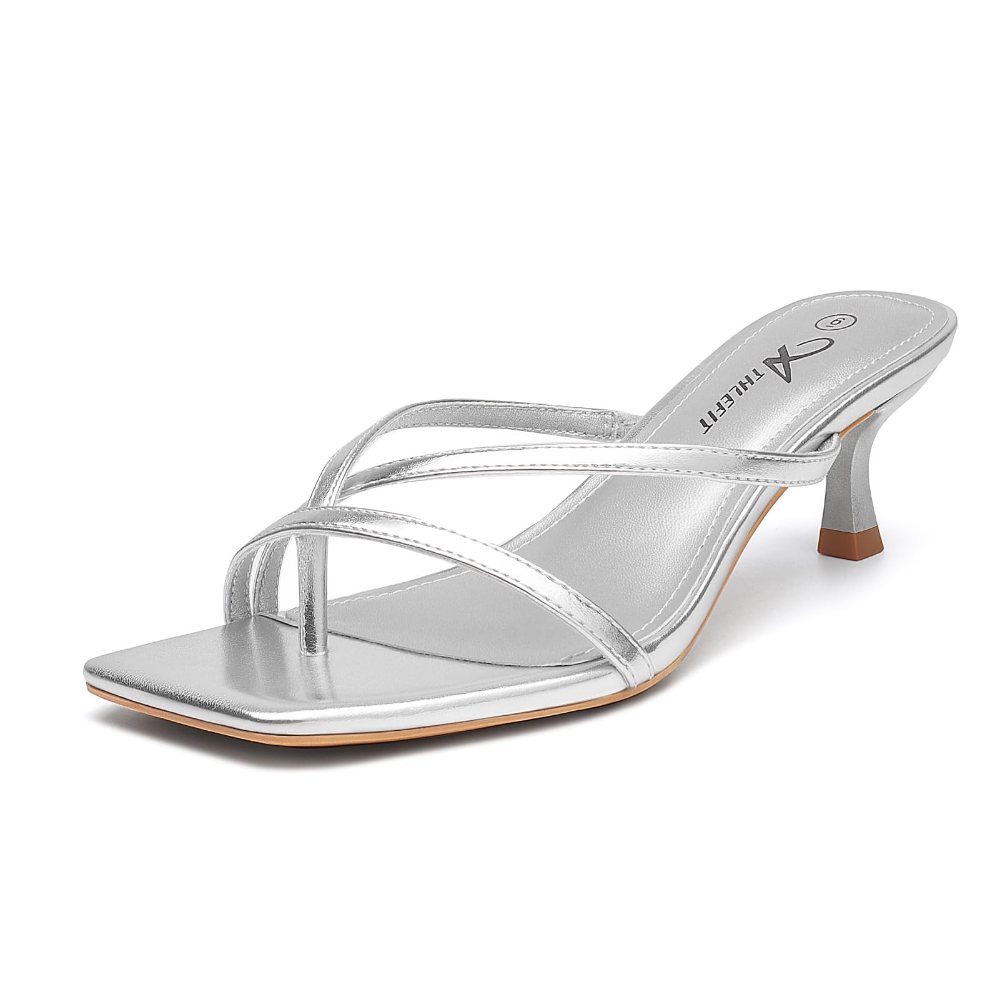 Athlefit Strappy Thong Kitten Heel in Silver