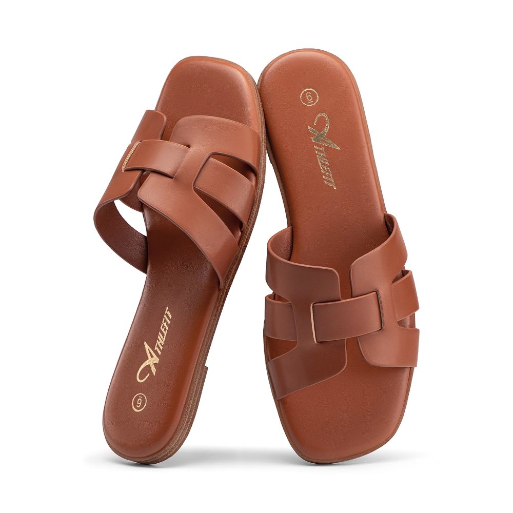 Athlefit Woven Band Flat Slide in Brown
