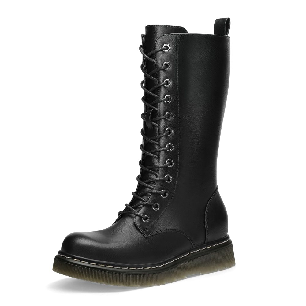 Athlefit Lace-Up Mid Calf Combat Boot in Black