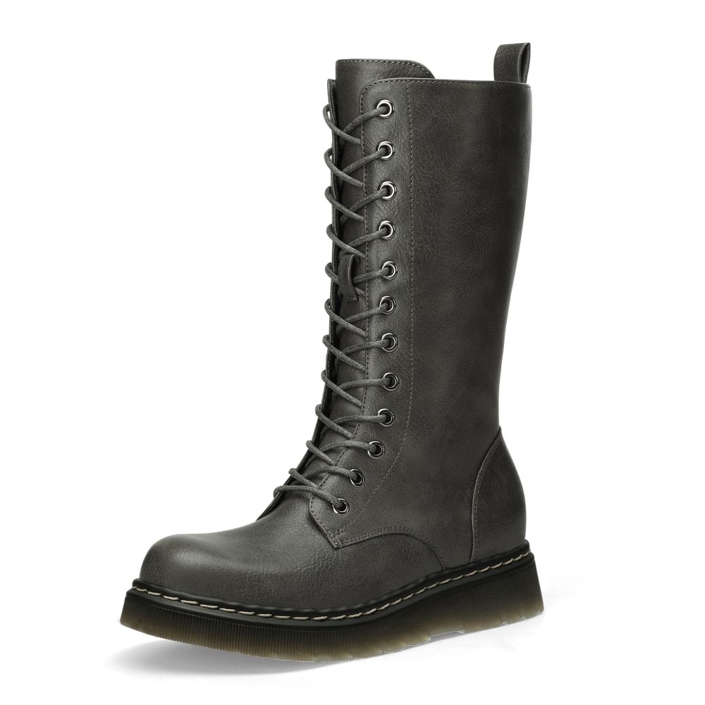 Athlefit Lace-Up Mid Calf Combat Boot in Grey