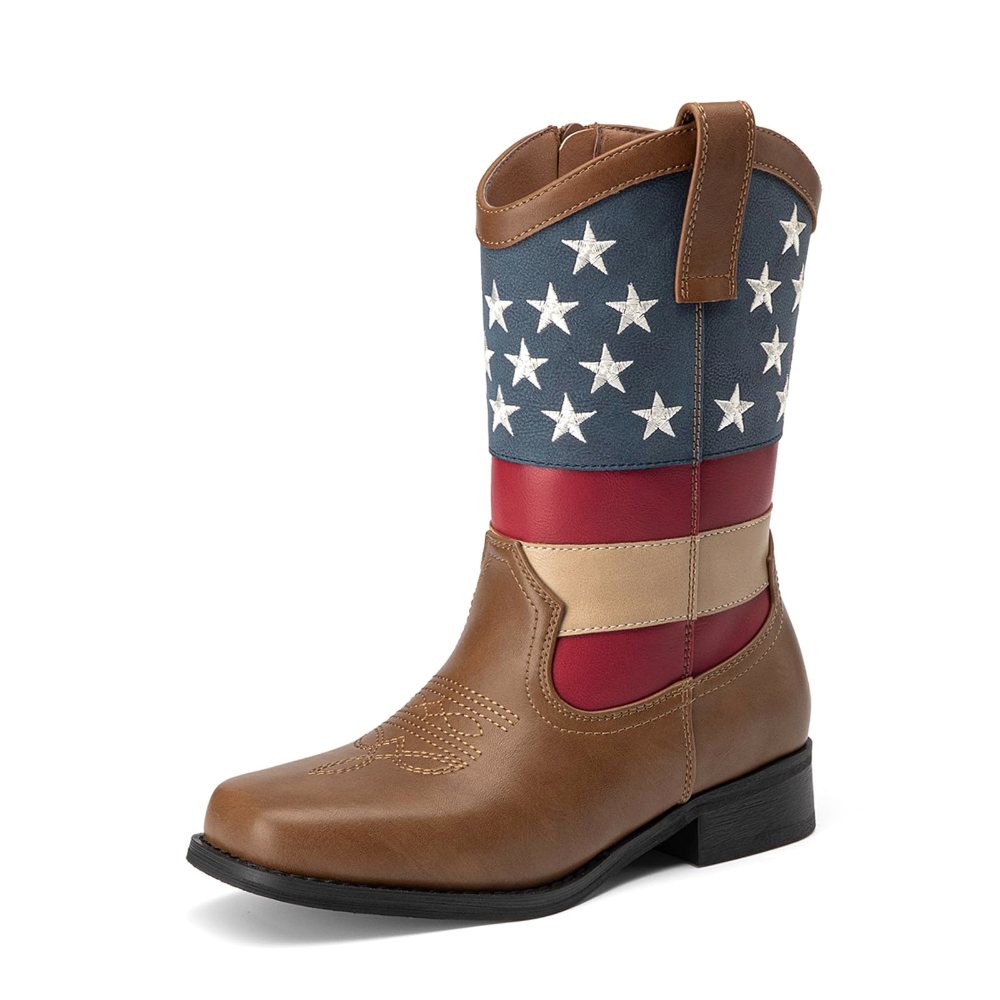Athlefit Kids' Embroidered Cowboy Boot in Brown Star