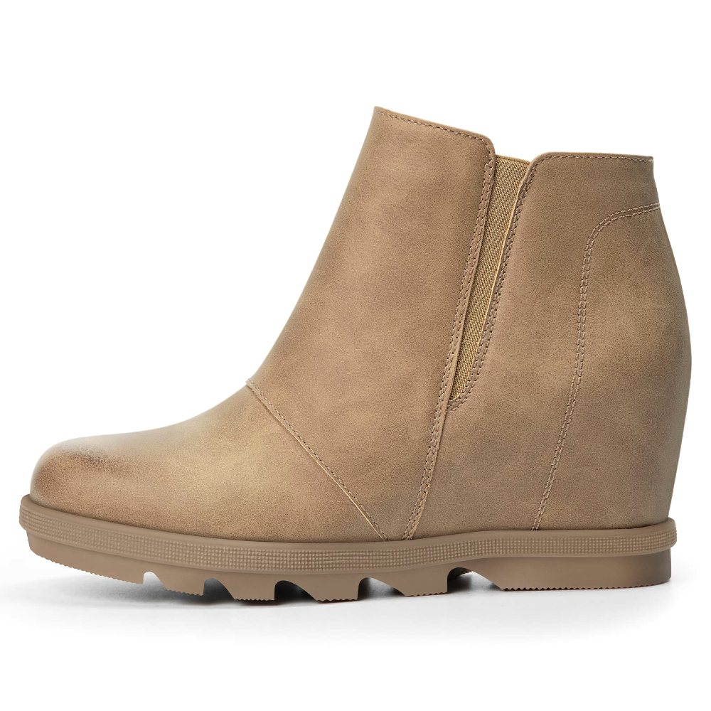 Athlefit Hidden Heel Wedge Bootie in Khaki