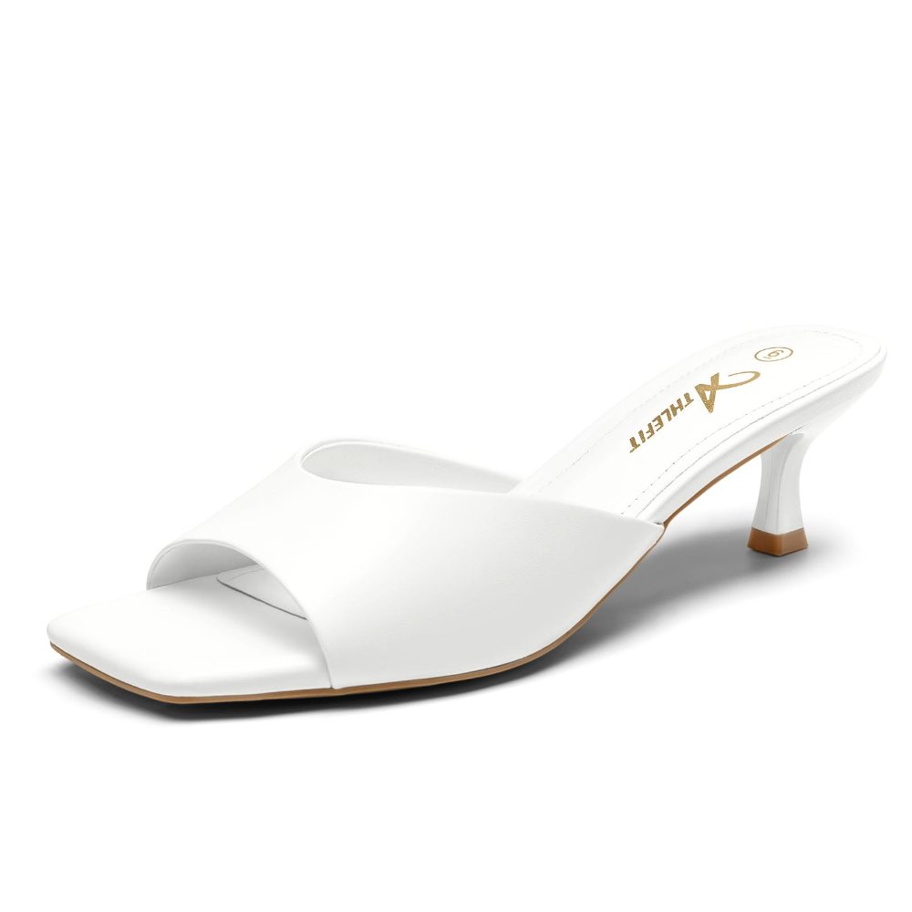 Athlefit Square Toe Kitten Heel Mule in White