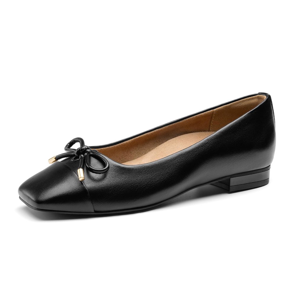 Athlefit Square Toe Bow Ballet Flat in Black